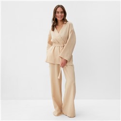Комплект домашний женский (рубашка на запах, брюки) KAFTAN Basic размер 44-46, молочный