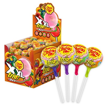 Карамель Chupa-CFhups XXL Трио с жевательной резинкой внутри, ассорти, 29 г