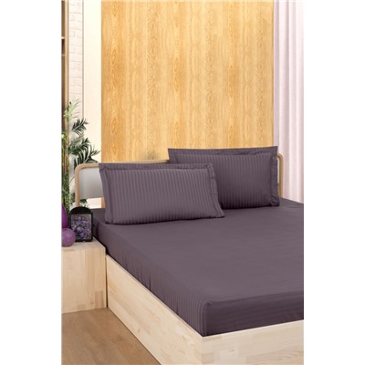 Простынь Карвен Stripe Satin на резинке+наволочки 160*200 +33см/ 50*70(2)+5см сатин k.murdum/т.лиловый (Акция)