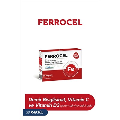 Dr.Henri Ferrocel 30 капсул Железо, витамины C и D3, содержащие дополнительное питание 600 мг
