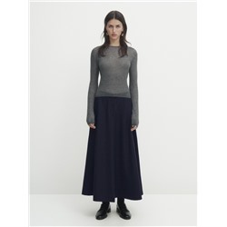 Falda midi vuelo mezcla lana azul marino