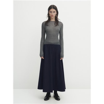 Falda midi vuelo mezcla lana azul marino
