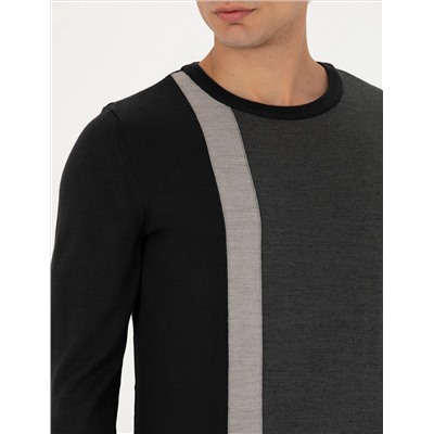 Black Slim Fit Bicycle Olcemed Wool Siped Sweater