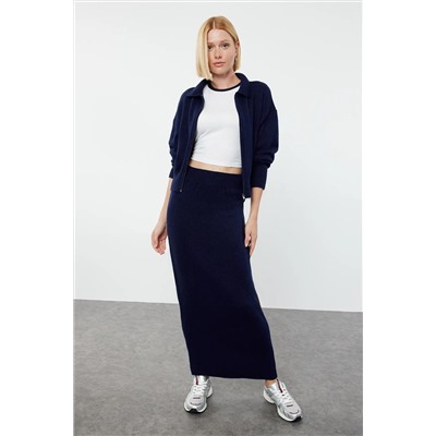Navy Blue Texpper Soft Textured Knitwear Верхняя вершина набор Twoaw25au00036