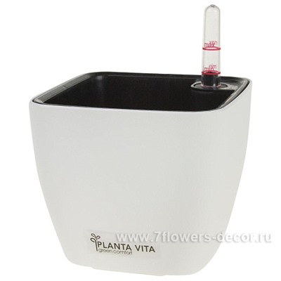 Кашпо PLANTA VITA "Square Matt white" с автополивом (пластик), 13х13хH11 см
