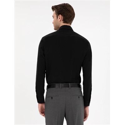 Black Slim Fit Basic рубашка с длинным рукавом