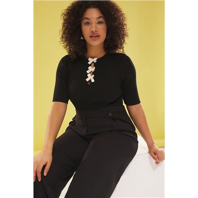 Черный лук/лента деталь Triko Blouse TBBSS25AF00045