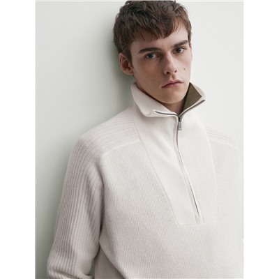 Jersey punto combinado cuello mock cremallera