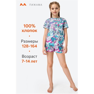 Хлопковая пижама для девочки с шортами Happyfox