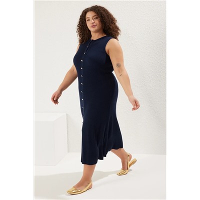Navy Blue Button Detred Midi Ditwear Plord Tbbss25ah00120