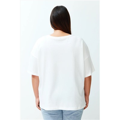 Ekru Unisex Oversiz Casual 100 %хлопковая пара вязание футболка TBBSS24BF00033