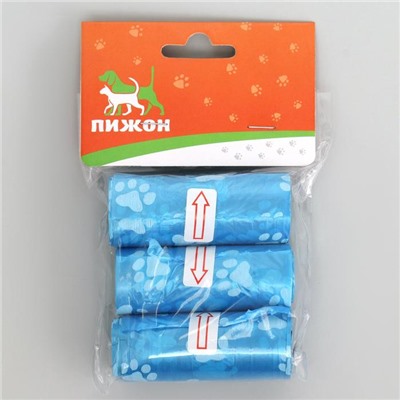 Пакеты для уборки за собаками с печатью (3 рулона по 15 пакетов 29х21 см), микс цветов