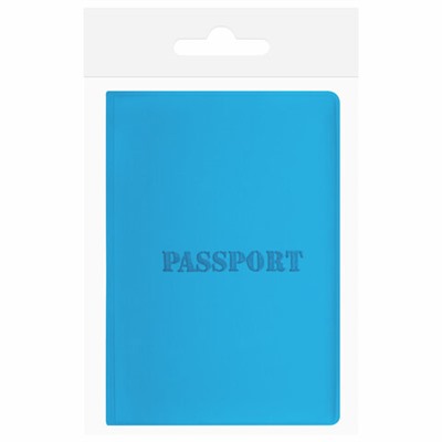 Обложка для паспорта, мягкий полиуретан, "PASSPORT", голубая, STAFF, 238405