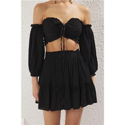 Black Weating Blouse Skirt Set Tbess21au0539