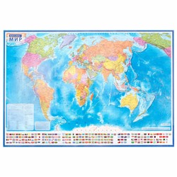 Карта мира политическая 199х134 см, 1:15,5М, с ламинацией, интерактивная, европодвес, BRAUBERG, 112387