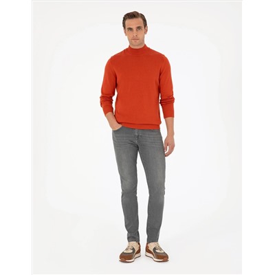 Оранжевый Slim Fit Half Fisherman воротник базовый вязаный свитер