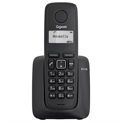 Радиотелефон Gigaset A116, память 50 номеров, АОН, повтор, часы, черный, S30852H2801S301