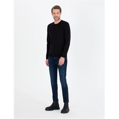 Black Slim Fit Bicycle Neck Sheam Смешанный базовый вязаный свитер