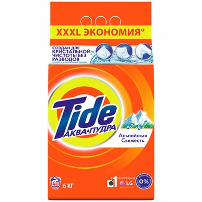 Стиральный порошок-автомат 6 кг, TIDE (Тайд) "Альпийская свежесть", 700271