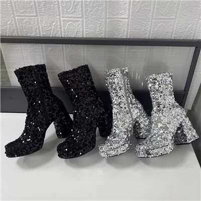 ⭐️Женские ботинки из пайеток на устойчивом каблуке