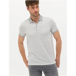 Светло -серый меландж Slim Fit Polo Yaka T -Fork