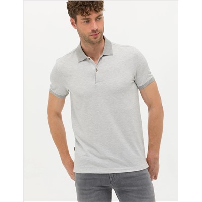 Светло -серый меландж Slim Fit Polo Yaka T -Fork