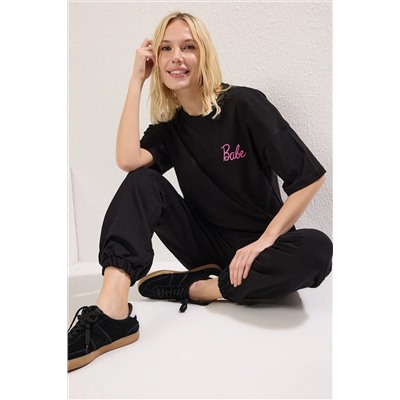 Black Slogan Printed Fit Brints Up-Up Set Twoss25au00098