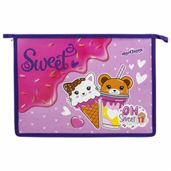 Папка для тетрадей ЮНЛАНДИЯ А4, 1 отделение, пластик, на молнии, "Candy friends", 272139