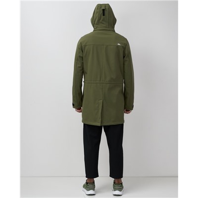 Парка спортивная мужская с капюшоном softshell цвета хаки 9565Kh