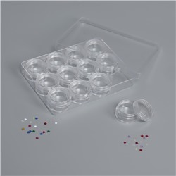 Органайзер для хранения мелочей, 12 баночек, 2 мл, 12×10×3 см, прозрачный