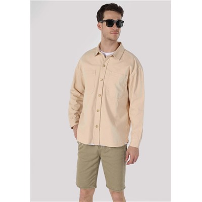 Fit Classic Collar Flat мужская бежевая рубашка с длинным рукавом