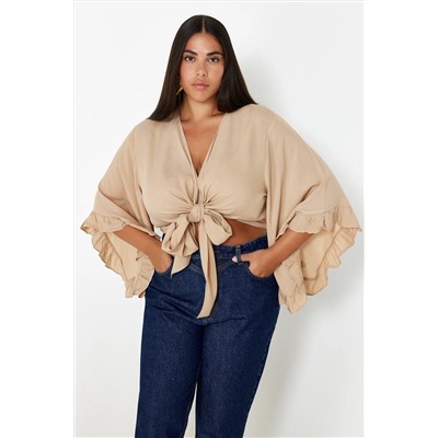 Рычаг урожая норки Frilly маховик Cruve Collar Beach Clothing Blough Size Blouse TBBSS24AF00071