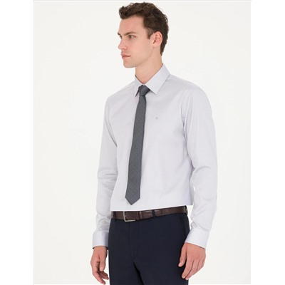 Серый Slim Fit Basic рубашка с длинным рукавом