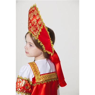 Русский народный костюм «Любавушка», платье-сарафан, кокошник, р-р 30, рост 110-116 см, красный