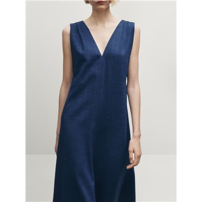 Vestido midi efecto denim tirante ancho