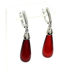 Серьги Капли с янтарём 10*30мм цв.вишня, 3см, 6,2г