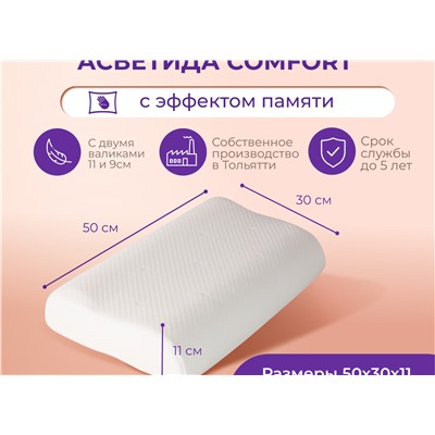 Подушка Асветида Comfort Plus 30x50(форма волна) с эффектом памяти (средней жесткости)