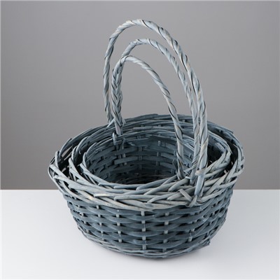 Набор корзин плетёных, 3 шт., 36×36×14 см, 30×30×13 см, 25×25×11 см, ива, серая