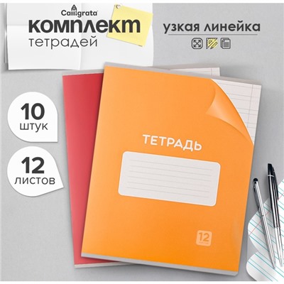 Набор тетрадей 12 листов в узкую линейку Calligrata «Однотонная Классика», обложка мелованный картон, серые листы, 10 шт.