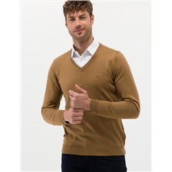 Camel Melange Slim Fit V-образный свитер с V-образным вырезом Базовый трикотажный