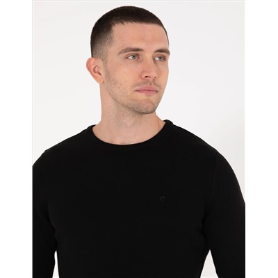 Black Slim Fit Bike Neck Basic вязаный свитер