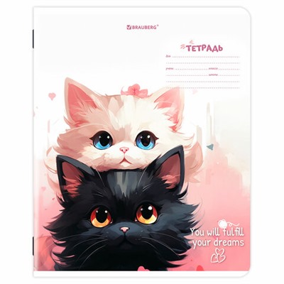 Тетрадь 18 л. BRAUBERG клетка, обложка картон, КОТИКИ, 107300
