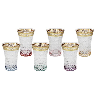 Стакан, 13 см, 280 мл, 6 шт, стекло, цветной микс, с золотистым кантом, Arlequin Gold, 46055