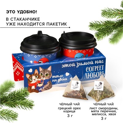 Подарочный набор новогодний «Тепло на двоих»: чай чёрный с грецким орехом и корицей, чай чёрный травяной