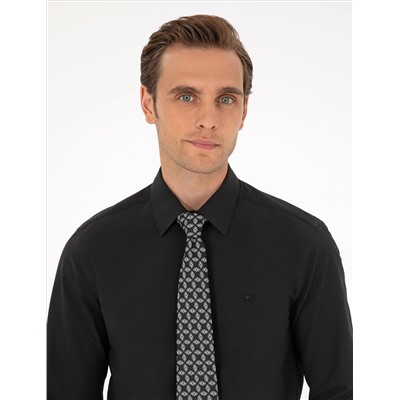 Black Slim Fit Basic рубашка с длинным рукавом