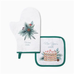 Набор кухонный Этель Sweet treat, варежка 20×28 см, прихватка 19×19 см,100% хлопок