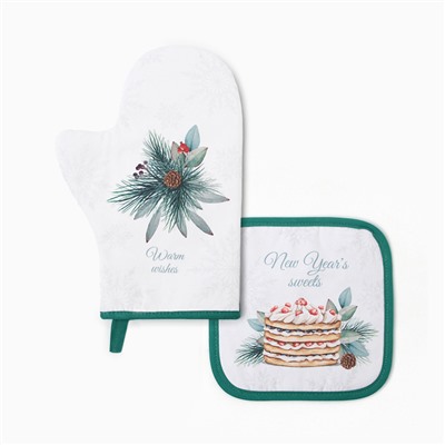Набор кухонный Этель Sweet treat, варежка 20×28 см, прихватка 19×19 см,100% хлопок