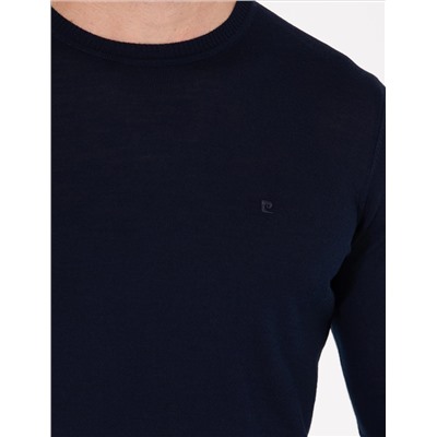 Navy Blue Slim Fit Bike Worke Wool Смешанный базовый вязаный свитер