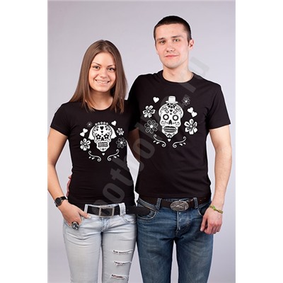 Футболка мужская белая "Жених и невеста" череп SALE