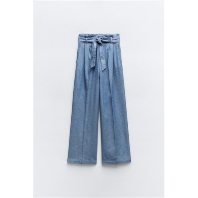 PANTALÓN ANCHO PAPERBAG EFECTO DENIM